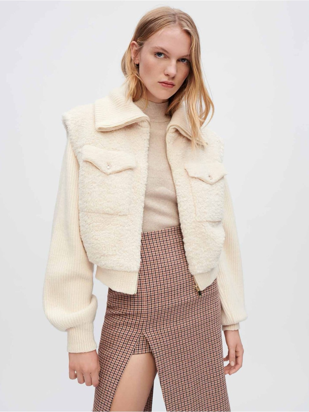 Maje Paris Faux Fur and Knit Jacket